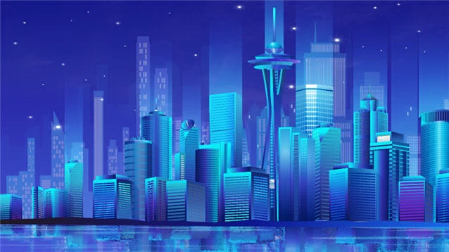 未来科技科幻霓虹灯渐变绚丽城市建筑夜景灯光插画AI/PSD设计素材100套【004】